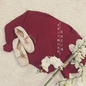 knitwear | shein burgundy cross-over knit | m